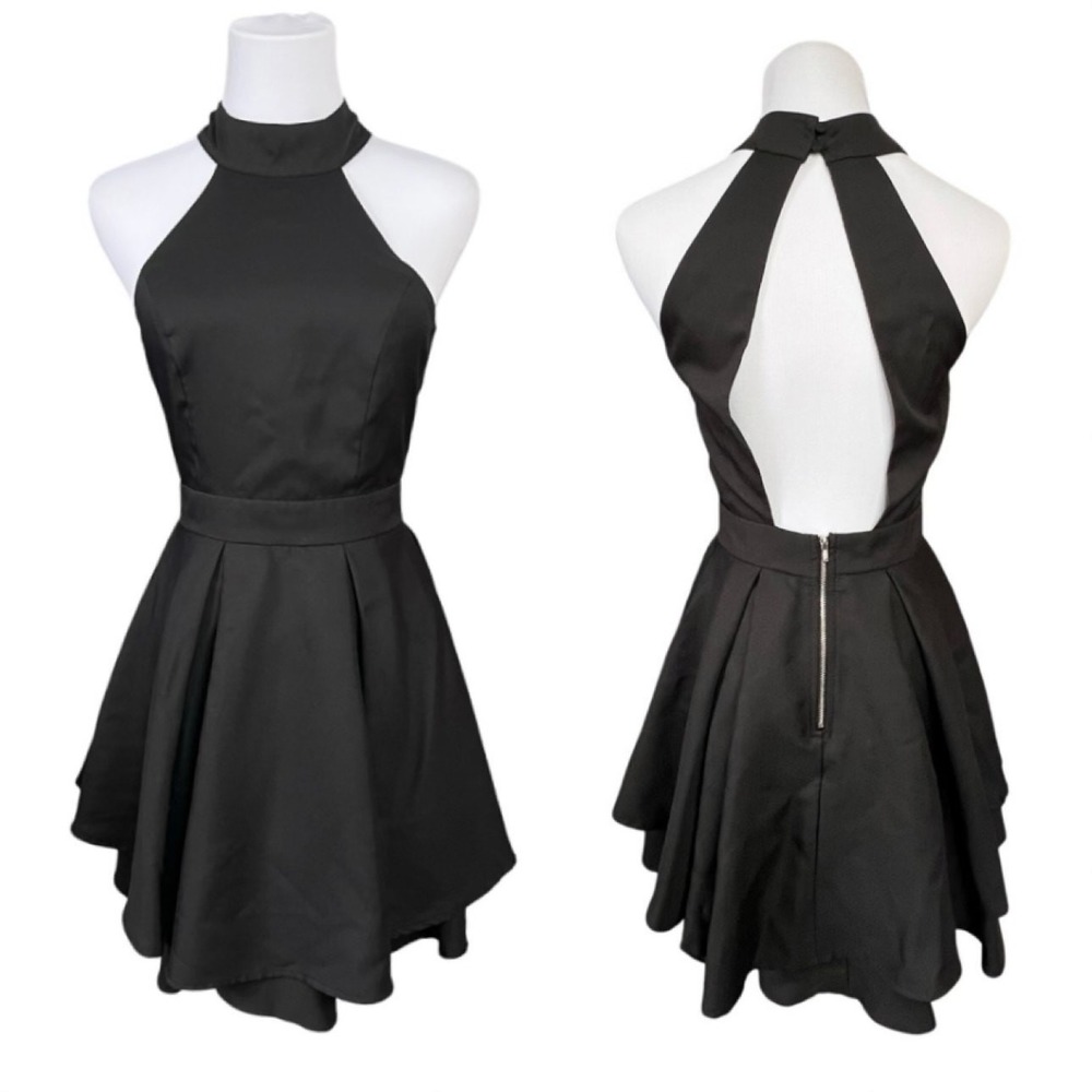 Lulu's Dress Rehearsal Skate Dress‎ Double Skirt Black Halter SMALL Sexy LBD